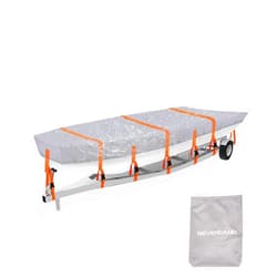 NEVERLAND Jon Boat Cover 14ft - 16 ft Heavy Duty Jon Boat Waterproof Trailerable Jon Boat Covers with Windproof Straps, Fits 16ft Long and Beam Width up to 75 inches, Gray