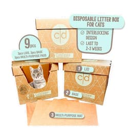 Cats Desire Leakproof Disposable Cat Litter Box 3 Pack (9 pcs) Top/Low Entry INCLUDES- 3 lids, 3 bases and 3 multipurpose pads - Open or Closed, 17
