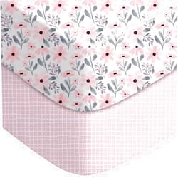Yoofoss Pack and Play Sheets Fitted, Mini Crib Sheets 2-Pack for Pack N Play Mattress, Stretchy Playard Sheet, Soft and Breathable Pink Flower