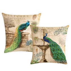 ULOVE LOVE YOURSELF 2Pack Peacock Throw Pillow Covers Only Decorative Square Pillowcases Cotton Linen Cushion Cover 18 X 18 Inch (Peacock)