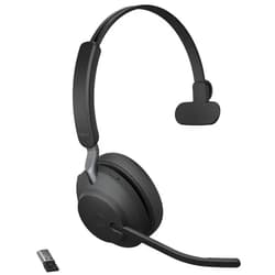 Jabra Evolve2 65 UC Wireless Headset with Link380a, Mono, Black – Wireless Bluetooth Headset for Calls and Music, 37 Hours of Battery Life, Passive Noise Cancelling Headphones