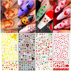 TailaiMei 24 Sheet All Holidays Nail Art Stickers, Christmas Valentine's Day Mixed Seasons Variety Pack for Halloween Fall Nail Decals, Self-Adhesive Design Thanksgiving Nail Decorations (Classical)