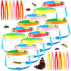 Halloscume 12 Pack Insect Bug Viewer Kit with Tweezers Explorer Outdoor Set Bug Catcher Containers for Insects Magnifying Box(Red and Blue, Yellow and Green, Powder Blue, Orange-Green)