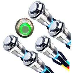 DMWD 5Pcs 12mm Metal Raised Head Latching Push Button Switch Waterproof Anti-Vandal Silver Shell with 15cm Cable 12V-24V 1NO ON/Off for 1/2