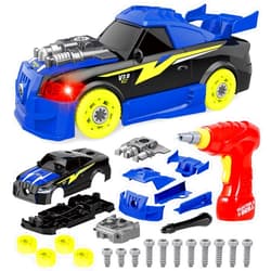 Coogam Take Apart Racing Car with Electric Screwdriver Tool, Fine Motor Skill Toy Car Construction Set STEM Building Learning Game with Light and Sound Gifts for Year Old Boys and Girls