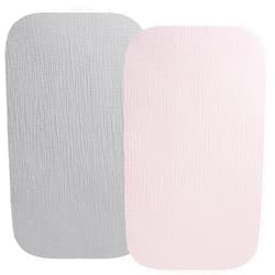 Fadacudan Muslin Bassinet Sheet Compatible with ANGELBLISS Baby Bassinet, Koolerthings (3 in 1) Baby Bassinet, Pamo Babe 2in1 and Ihoming Bedside Bassinet, 2 Pack Cotton Fitted Grey & Pink