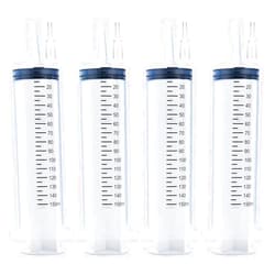 A AKRAF 4 Pack 150ml Syringe with Tip Adapter, Large Plastic Garden Industrial Syringes for Scientific Labs, Measuring, Watering, Refilling, Filtration Multiple Uses