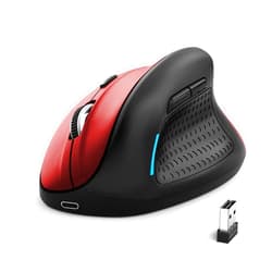 E-YOOSO Ergonomic Mouse, Wireless Vertical Mouse with 6 Buttons, 5 Adjustable DPI Levels, Up to 4800 DPI, 2.4G and Bluetooth, Wired Optical Vertical Mice for Windows, Mac, Laptop, Desktop (Red Black)