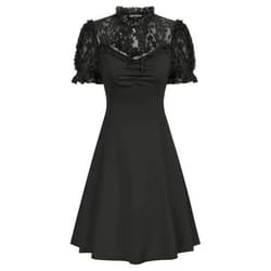 Scarlet Darkness Women Lace Gothic Dress Puff Sleeve Cocktail Party Skater Dress