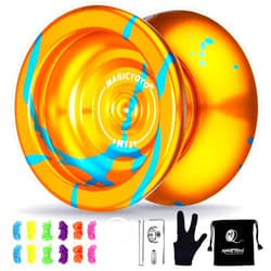 MAGICYOYO N11 Golden Blue Professional Unresponsive Yoyo Alloy Aluminum YoYo Ball +Yoyo Bag+ Yoyo Glove +12 Yoyo Strings+ Responsive Bearing Kit