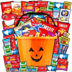 Taboom Halloween Candy Gift Basket for Kids and Adults - Trick or Treat Pumpkin Bucket Filled with Assorted Candies, Great Care Package Basket for Boys, Girls and College Students, 45ct