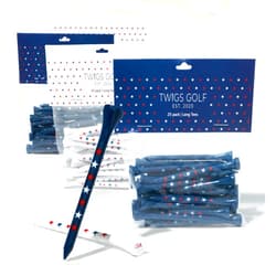 Twigs Golf Tees, Long Bamboo Tees, 100 Count, 3-1/4 inch, Blue and White Stars USA Design