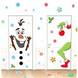 ROCWOHO Christmas Door Stickers Decorations Large Size Christmas Snowman Door Stickers Decals with Snowflakes Candy Christmas Indoor Outdoor Decorations for Winter Door Window Refrigerator
