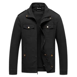 Pursky Men's Military Jacket Casual Washed Cotton Hooded Canvas Coat Fall Coat