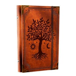 Ovesmusl PU Leather A5 Binder 6 Ring Refillable Journal Cover No Refill Paper A5 Planner Binder Loose Leaf Binder Notebook 5.7”x8.3” with Elastic Closure, Brown Tree