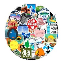 ToytoTou Outdoor Adventure Camping Stickers 100pcs, Waterproof Vinyl Travel Wildlife Stickers for Water Bottle Laptop Cup, Hiking Wilderness Decals for Camper Boys Adults Teens Girls