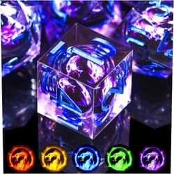 AUSTOR 7 Die DND Dice Set 7 Pieces Violet Flame Dragon Resin Dice Role Playing D and D Dice D20 D12 D10 D8 D6 D4 Sharp Edge Dungeons and Dragons Dice with Case