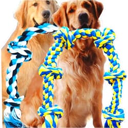 Fejapa 6 Knot 2 Pack 3.6 Feet Giant Large Dog Chew Rope Toy for Aggressive Chewer Power Heavy Duty Tug of War Play Chewing Tugging Tough Knotted XL Long Rope Pulling Pitbull Large Breed Medium Big Dog