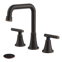 Hurran Bathroom Faucet 3 Hole, Oil Rubbed Bronze Bathroom Sink Faucet with Drain Assembly and Supply Lines, Square Spout Widespread Bathroom Faucet for Bathroom Vanity RV Outdoor