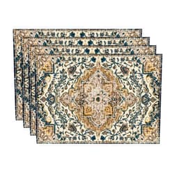 Artoid Mode Boho Placemats Set of 4, Daily Blue Teal Flowes Bohemia Table Mats for Home Party Dining Decoration 12x18 Inch