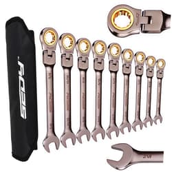 SEDY 9-Piece SAE Flex-Head Ratcheting Combination Wrench Set - Premium 72-Teeth Gear Chrome Vanadium Nickel Plated with Organizer Bag