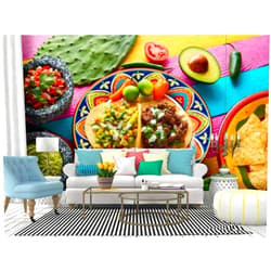 RECETHROWS Wall Mural Mexican platillo Tacos barbacoa and Vegetarian Peel and Stick Wallpaper Self Adhesive Wallpaper Large Wall Sticker Removable Vinyl Film Roll Shelf Paper Home Decor