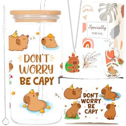 Shejdgart Capybara Gifts for Women Girls - Cute Capybara Stuff with 16oz Glass Cup Makeup Bag Keychain Pendant Necklace, Capybaras Lovers Gift, Christmas Birthday Mothers Day Gift for Animal Lover