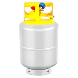 Cuilvu Refrigerant Recovery Tank 50LB with 1/4 SAE Y-Valve Reusable Cylinder Tank Without Float Switch Gray Yellow for R134A/R410A/R22