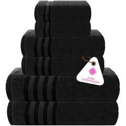 CASA COPENHAGEN Zero Twist, 6Pieces 100% Cotton Towel Set- Bright Black, 600 GSM, 2Bath, 2Hand, 2Washcloths Made from Egyptian Cotton, Ultra Soft Luxury Towels for Hotel Spa Kitchen Bathroom & Shower