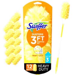Swiffer Duster Heavy Duty Dusting Kit, Cleaning Supplies, 3 ft Extended Handle, 1 Duster, 12 Refills