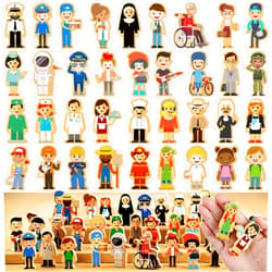 Kathfly 36 Pcs Wooden Community Helpers Community Wooden Toy Preschool Little Professionals Block Character Set Multicultural Career Figurines Creative Play Social Emotional Learning Wood People Toy
