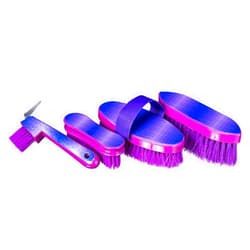 Tough 1 Printed 4 Piece Grooming Brush Set with Hoof Pick- Purple Chevron