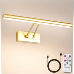 HOWMZON Picture Light, 17.5 inches Art Light, Picture Light Battery Operated,3CCT Picture Lights for Wall,Battery Operated Wall Lights,Gallery Light with Remote for Wall Display, Photo,Library Gold