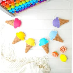 Kikiddo Ice Cream Felt Garland - Pastel Rainbow Decor for Nursery - Versatile & Adjustable String - 47.3'' - 120cm