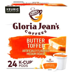Gloria Jean's Coffees Butter Toffee, Single-Serve Keurig K-Cup Pods, Flavored Medium Roast Coffee, 24 Count (Pack of 1)
