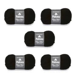 PATONS Classic Wool Black Yarn - 5 Pack of 3.5oz/100g - Wool - 5 Bulky - 120 Yards - Knitting/Crochet