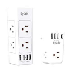 EyGde 2 Prong Power Strip with Rotating Plug, EyGde Multi Plug Outlet Extender+European Travel Plug Adapter, EyGde International Travel Power Adater 3 American Outlets with 1 USB Type C and 3 USB
