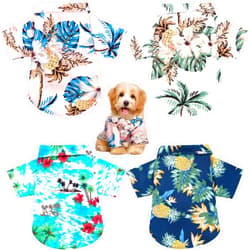 Weewooday 4 Pieces Pet Summer T-Shirts Hawaii Style Floral Pet Dog Shirt Breathable Cool Clothes Beach Seaside Puppy Sweatshirt for Small Puppy(Floral Style,X-Small)