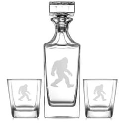 MIP Whiskey Decanter Gift Set With 2 Whiskey Old Fashioned Rocks Glasses Bigfoot Sasquatch