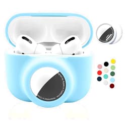 Enspito 2 in 1 Protective Case for Apple AirPods Pro Air Tag Holder Combo, Soft Silicone Airpods Pro AirTag Case with 2 PCS Screen Protector, Anti-Scratch Anti-Fall Anti-Lost (Blue)