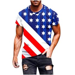 GSPCLAM Mens Dress Classic Summer Shirts 2024 Patriotic Star Stripes Short Sleeve Crewneck Clothes Male Holiday Vacation