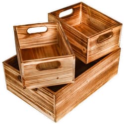 EMAX HOME Wooden Crates with Handles for Display,Home Organizer, wooden crate set for Pantry organizer Storage, Closet, Arts & Crafts,decorative box, Wood Rustic Decor Farmhouse Boxes,storage boxset of 3 Brown