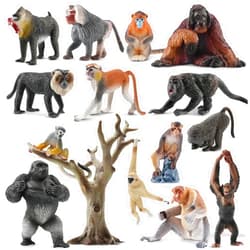 Toymany 15PCS Monkey Primates Figurines, Plastic Jungle Animals Set Included Tree Monkey Ape Tree Chimpanzee Gorilla Orangutan Toys for Kid Todllers