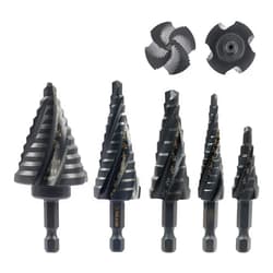 ZELCAN Step Drill Bit Set, 5PCS Four Spiral Flute Step Bits for Metal, 50 Sizes Titanium-Coated HSS Drill Bits with 1/4