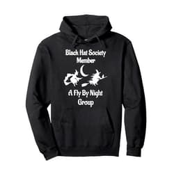 Celebration Holiday Halloween Witch Designs Black Hat Society Member Fly By Night Group Witches Moon Tee Pullover Hoodie