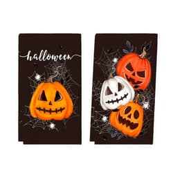 Artoid Mode Black Pumpkin Halloween Kitchen Towels Dish Towels, 18x26 Inch Spider Web Jack-O'-Lantern Decoration Hand Towels Set of 2