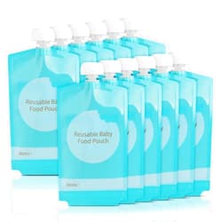 Kirecoo Reusable Baby Food Pouches - 12PCS 7oz Refillable Baby Food Storage Pouches, Squeeze Homemade Organic Applesauce Yogurt Smoothie Puree Pouches for Kids Toddlers, Washable Freezer Safe