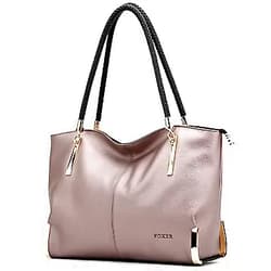FOXER Large Leather Tote Handbags for Women, Ladies Top-handle Purse Shoulder Bags Rose Gold