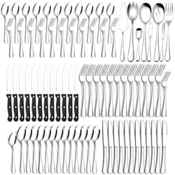 CEKEE 80 Pieces Silverware Set with Serving Utensils Set, CEKEE Stainless Steel Flatware Set for 12 with Steak Knives, Heavy Duty Cutlery Set, Kitchen Utensil Sets for Home Restaurant, Dishwasher Safe
