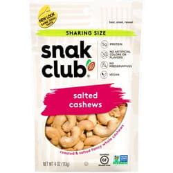 Snak Club Roasted & Salted Cashews, 4 Ounce (Pack of 6)